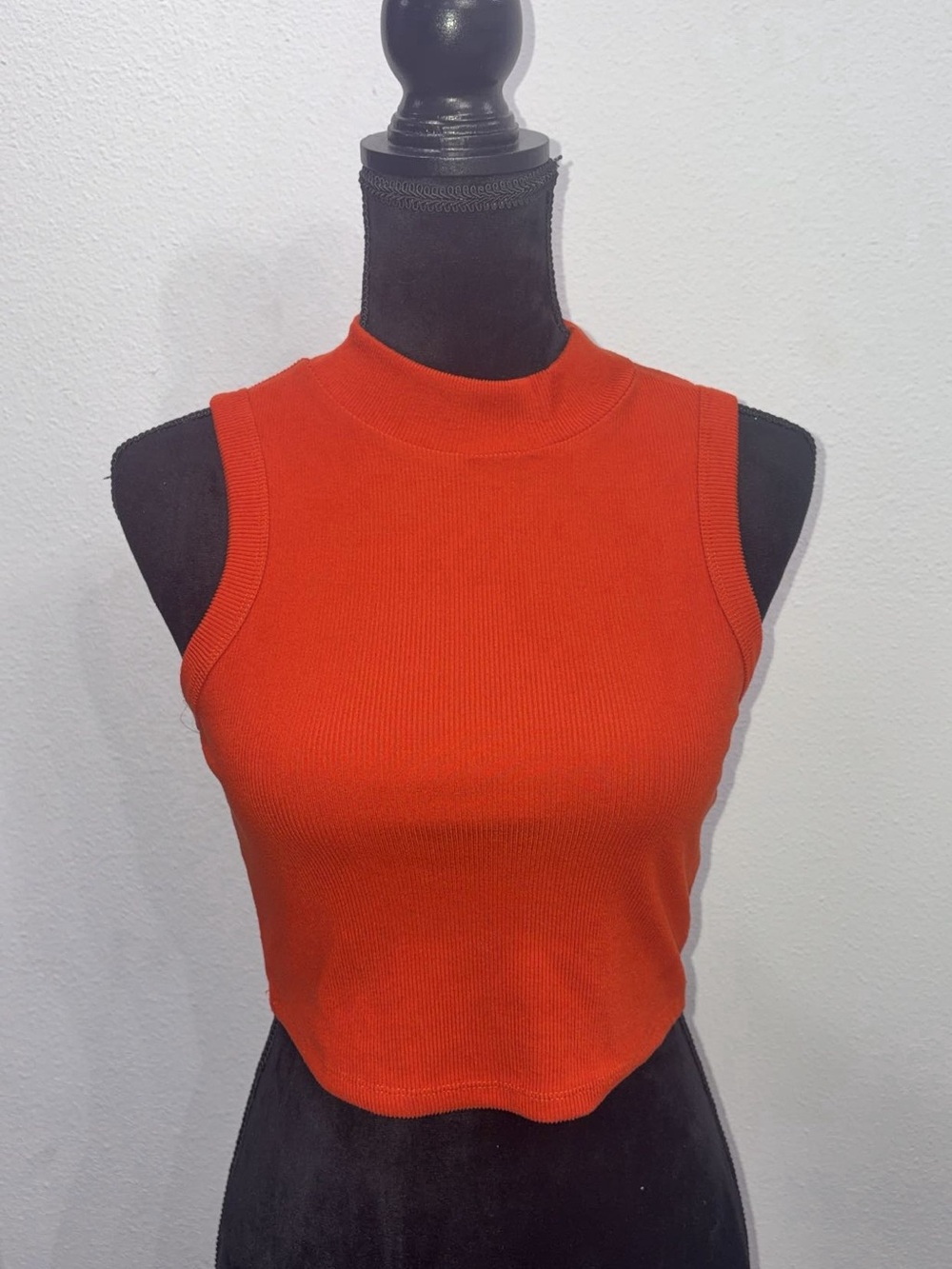 Mock Neck Sleeveless Crop Top in Orange